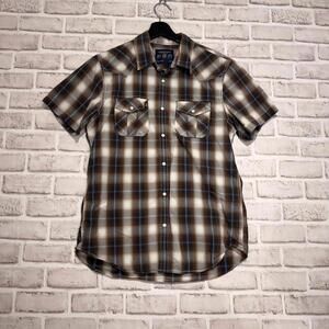 American Eagle Vintage Fit Plaid Button Down Short Sleeve Shirt Brown Men's M